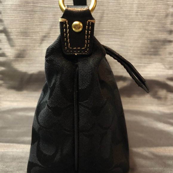 Coach Mini Signature Print Striped Black Small Leather Trim Logo Handbag - Picture 5 of 11